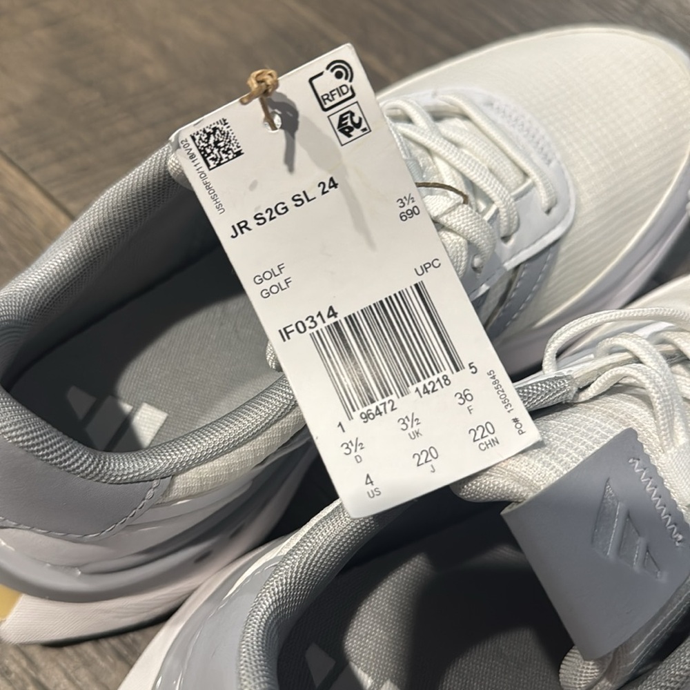 Adidas Kids White and Light Gray Sneakers/Golf Sneakers. Water Resistant - Picture 3 of 5
